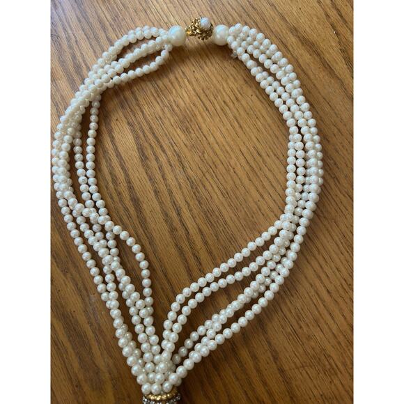 Vtg DELILLO Long Necklace Multi Strand Faux Pearl Beads String Knotted Signed - Picture 3 of 10